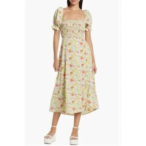 $138 NWT ASTR the Label Garden Floral Smocked Puff Sleeve Midi Dress - M